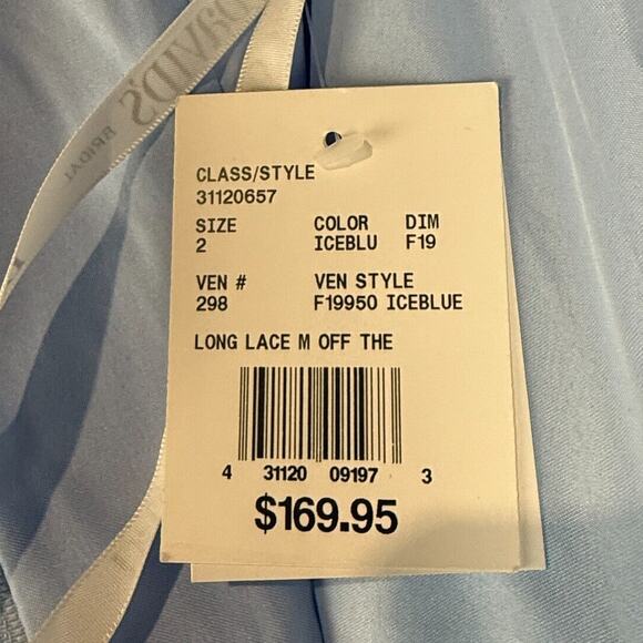 Davids Bridal Formal Gown Womens 2 Light Blue Off Shoulder Slit Lace‎ Prom Dress - Picture 6 of 15